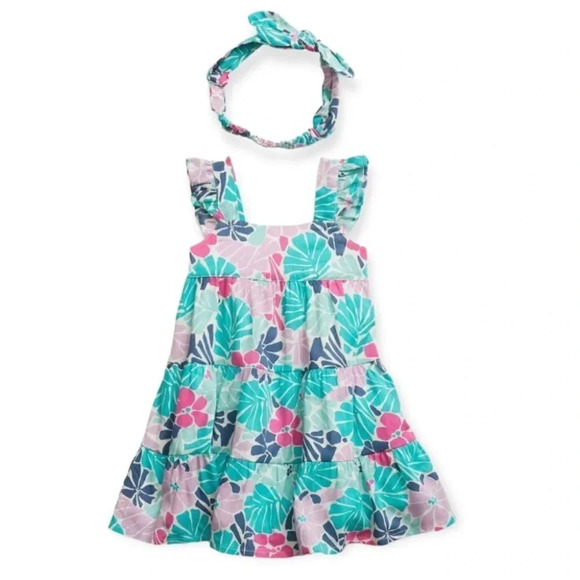 BABY GAP NWT 12-18m Girls Tiered Tropical Floral Blue Sundress Set - Picture 1 of 12